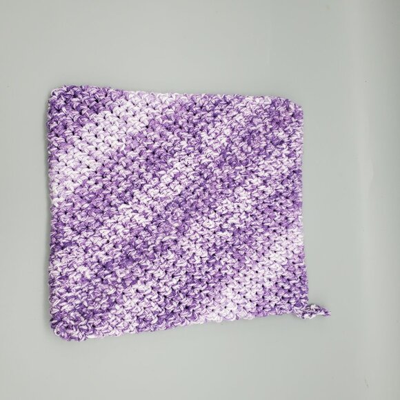 Handmade Crochet Purple/White Potholder Set Double Thickness - Picture 6 of 10